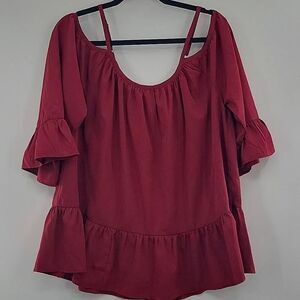 3For$20 Mileage Maroon Ruffle Hem Blouse size 1X